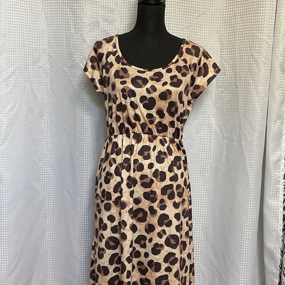 LuLaRoe Tan and Black Animal Print Midi Dress